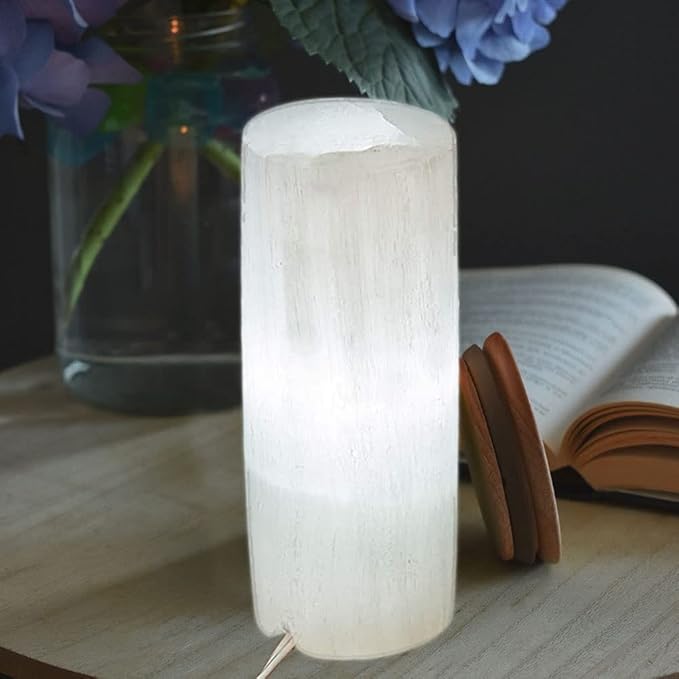 JIC Gem 4-6 LBS Selenite Lamp Large Moroccan Selenite Column Crystal Lamp 8"