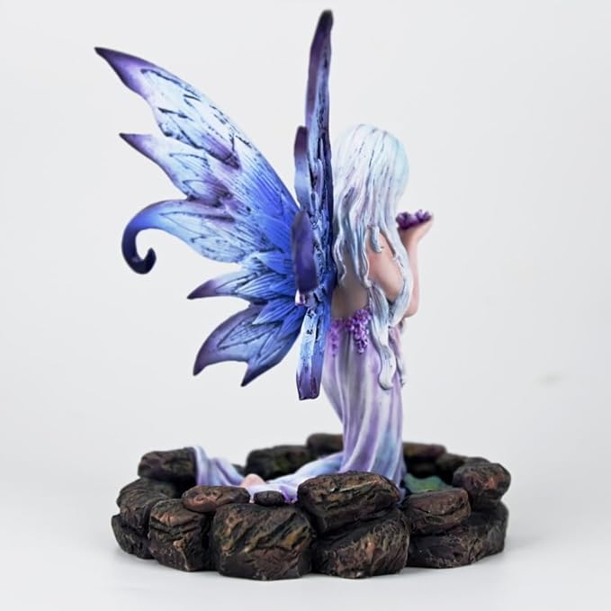Fantasy Blue-Purple Flower-Holding Fairy Figurine, 16cm Gradient Wings Elf Statue, Hand-Painted Resin Decor for Ritual Space, Vanity & Garden