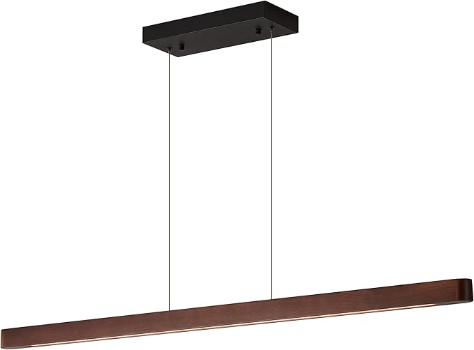 43" Wood Linear Pendant Light, Dimmable Kitchen Island Lighting with Remote, 24W LED Hanging Pendant Light, Adjustable Linear Chandelier for Dining Room, Kitchen Island, Bar, Office-Walnut