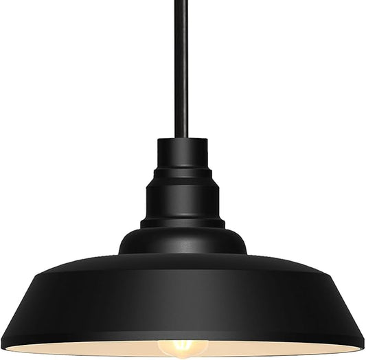 Large 18" Black Farmhouse Pendant Barn Light, Industrial Style Dome Chandelier for Kitchen Island, Dining Room, Living Room, Hallway, Large Vintage Ceiling Light for Indoor Spaces