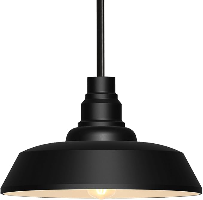 Large 15" Black Farmhouse Pendant Barn Light Suspension Light Fixture, Kitchen Island Chandelier Industrial Dome Ceiling Lighting Dining Room Large Vintage Lamp for Indoor Living Room