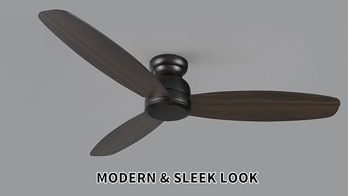 CEME 60 Inch Flush Mount Ceiling Fan without Lights, Black Ceiling Fan with Remote Low Profile, 10-Speed Reversible DC Motor, 3 Dual Finish Blades, Indoor for Bedroom