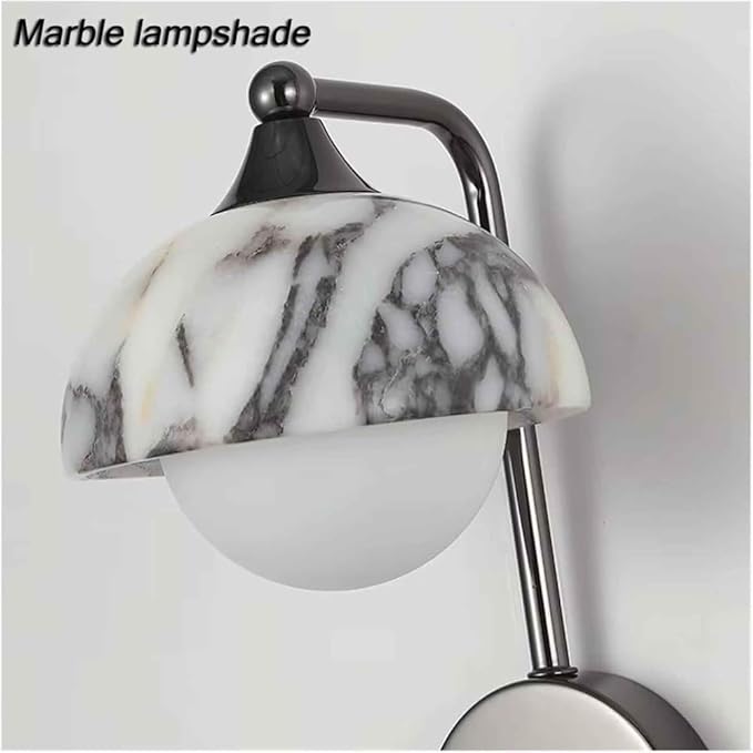 Nordic Marble Mushroom Shaped Wall Sconce Hand Carved Adjustable Rotating Shade Wall Lamp Industrial Retro Wall Light Fixture Indoor 3-Color Dimmable Wall Light for Bedroom Living Room Corridor