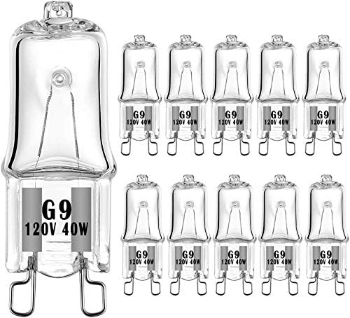 G9 Halogen Bulb 120V 40W T4 Type 2 Pin Base for Range Hood Lights, Bathroom Light Bulbs, Microwave Ovens Candle Warmer Light Bulbs, Dimmable Warm White (10 Pack)