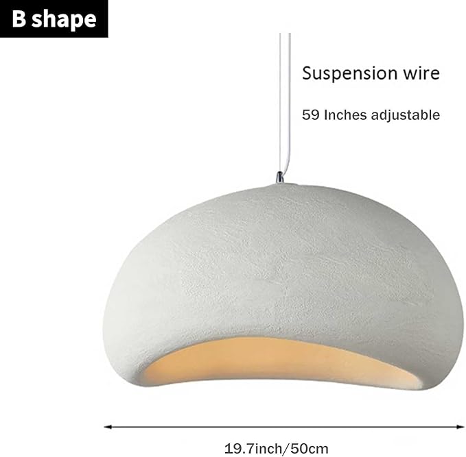 JAYMP 50cm Wabi Sabi Pendant Light for Dining Room Kitchen Island Hallway Restaurant Modern Hanging Lamp E26 Base Japanese Style Bird Nest Shape Lighting Fixture (Matte White,B Shape, 50cm/19.7in)