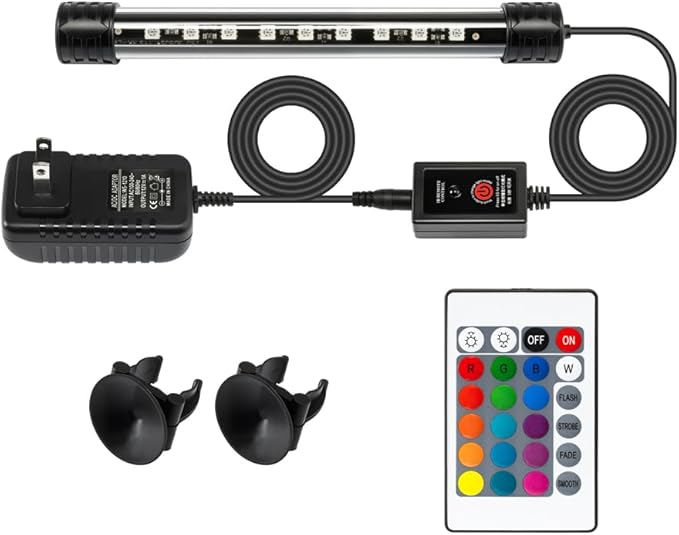 LED Aquarium Light with IP68 Waterproof and Memory Function Submersible Fish Tank Light with Remote and 16 Colors 7.5 Inches Brightness Adjustable Underwater Light Bar for Fish Tank Aquarium