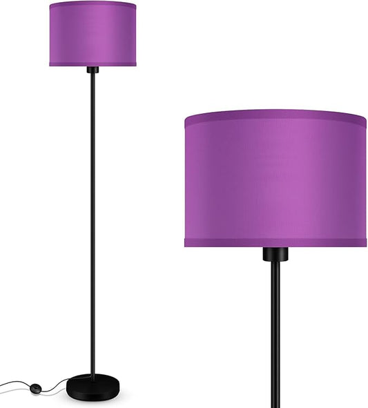 Floor Lamp, Standing Lamp, Modern Stand Up Lamps with Purple Lampshade, 59" Tall, Foot Switch, Simple Living Room Decor for Kids Room, Girls Room, Den, Office - Black(NO Bulb,E26 Base)