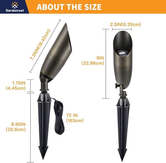 Gardenreet Spotlight Low Voltage LED - 12V Outdoor Ground Spot Light Fixture, Weather Proof Brass Landscape Lights, Hardwired Bronze for Flag Sign with Neutral White MR16 Removable Bulbs (10 Pack)