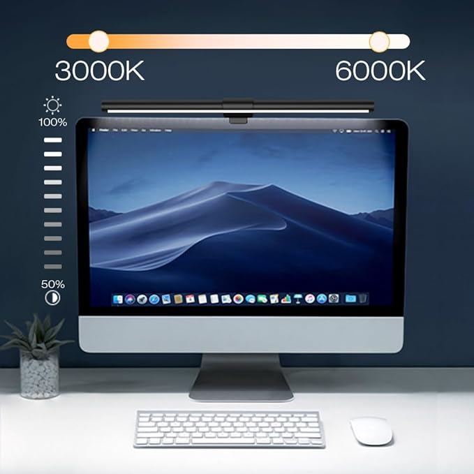 OOWOLF Computer Monitor Light Bar, Computer Screen Lamp for Eye-Caring, USB Reading Light LED Task Lamp with Touch Control, Dimmable Screen Bar 17", Memory Monitor Top Space Saving Home Office