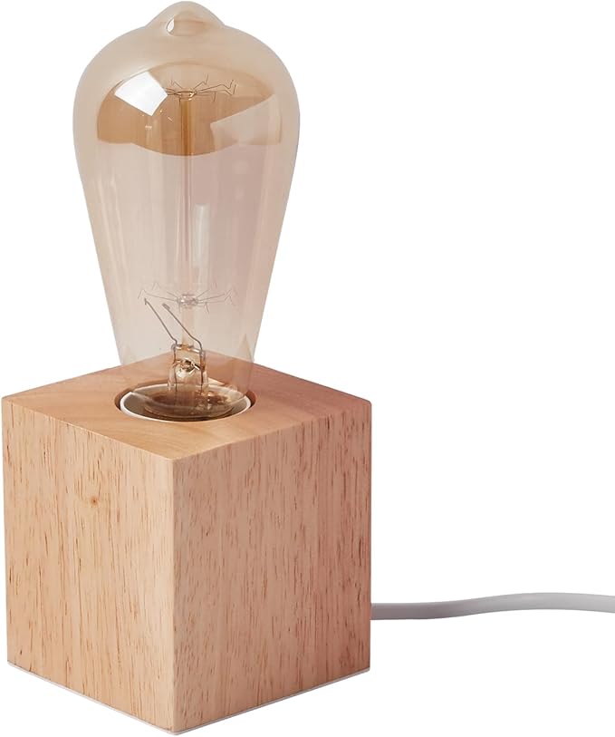 OuXean Vintage Table Lamp,Small Bedside Lamp with Square Wooden Base Desk Lamp, E26 60W Night Light Perfect for Bedroom Living Room Home Art Display Cafe Bar Studio Antique Decor(Without Bulb)