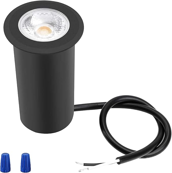 RNEHON 5W In-Ground Well Light,Low Voltage 12-24V, In-Ground Lighting,IP67 Waterproof, Aluminum, 3000K Outdoor Lighting for Yard,Lawn,Garden,Patio,Black (1 Pack)