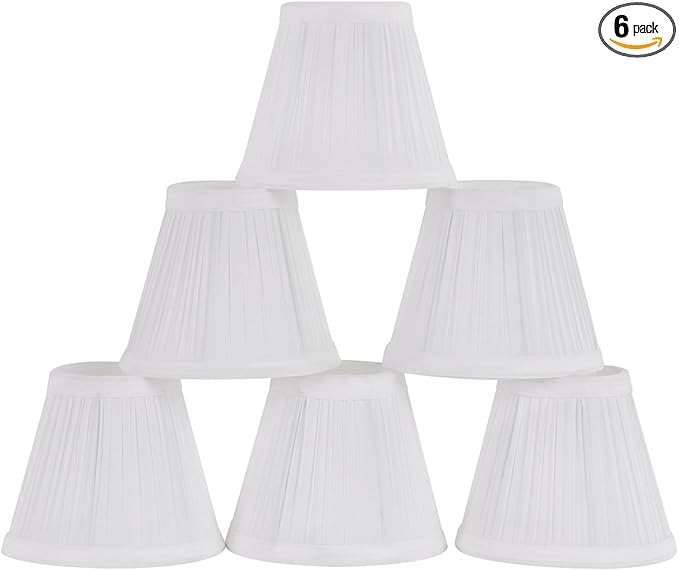 Chandelier Shades Set of 6,Mini Lamp Shade 3" Top x 5.5" Bottom x 4.7" Slant,Small Lamp Shades Clip On Bulb,Pleated Chandelier Lamp Shades,Fabric Lampshades That Attach to The Bulb, 6 Packs(White)