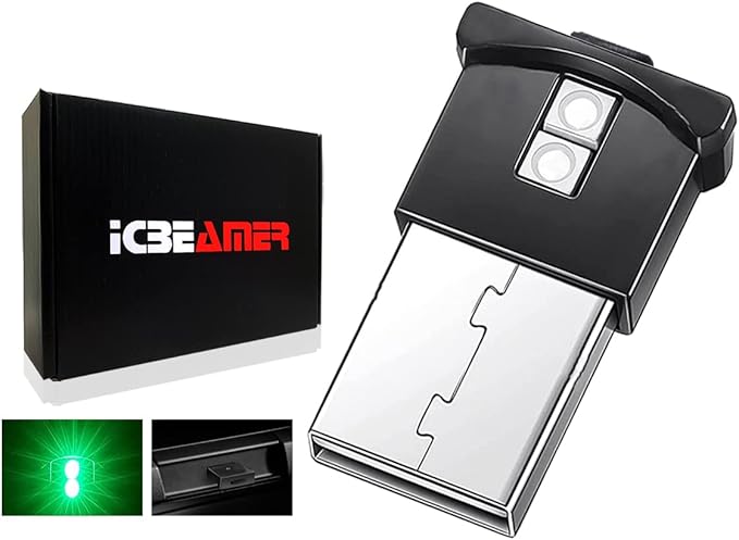 ICBEAMER Smart USB Color: Green | Auto LED Interface Plug-in Miniature Night Light LED for Automotive Car, Van, Pickup, Truck, Interior, Trunk, Ideal for Ambient Lighting.