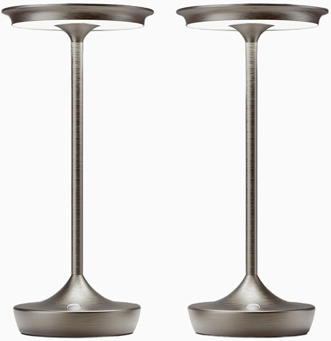 Cordless Table Lamp Rechargeable-LED Battery Operated Lamps, Portable 3 Color Touch Dimming Waterproof Light for Patio/Restaurant/Dining/Outdoor (Chrome2)