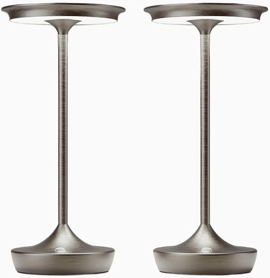 Cordless Table Lamp Rechargeable-LED Battery Operated Lamps, Portable 3 Color Touch Dimming Waterproof Light for Patio/Restaurant/Dining/Outdoor (Chrome2)