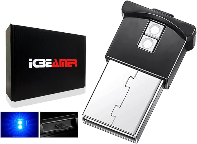 ICBEAMER Smart USB Color: Blue | Auto LED Interface Plug-in Miniature Night Light LED for Automotive Car, Van, Pickup, Truck, Interior, Trunk, Ambient Atmosphere Lighting.
