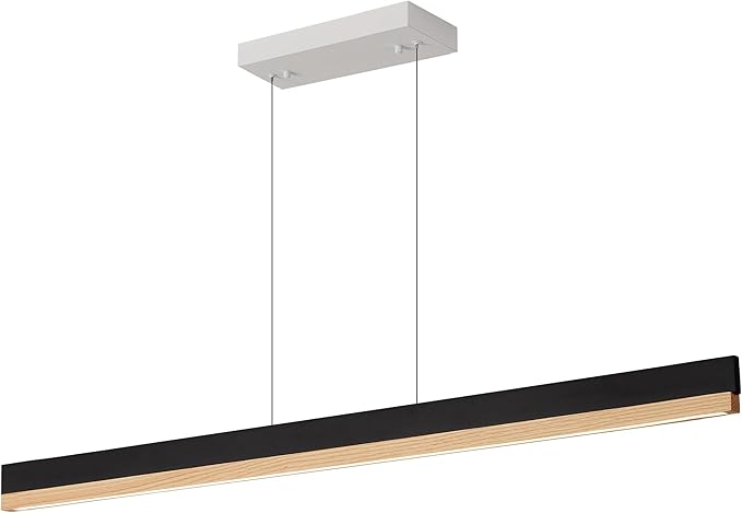 71" Wood Linear Pendant Light, Wood Linear Chandelier with Remote, 24W LED Dimmable Pendant Lights Kitchen Island, Modern Hanging Chandelier for Dining Room, Bar, Pool Table-Natural