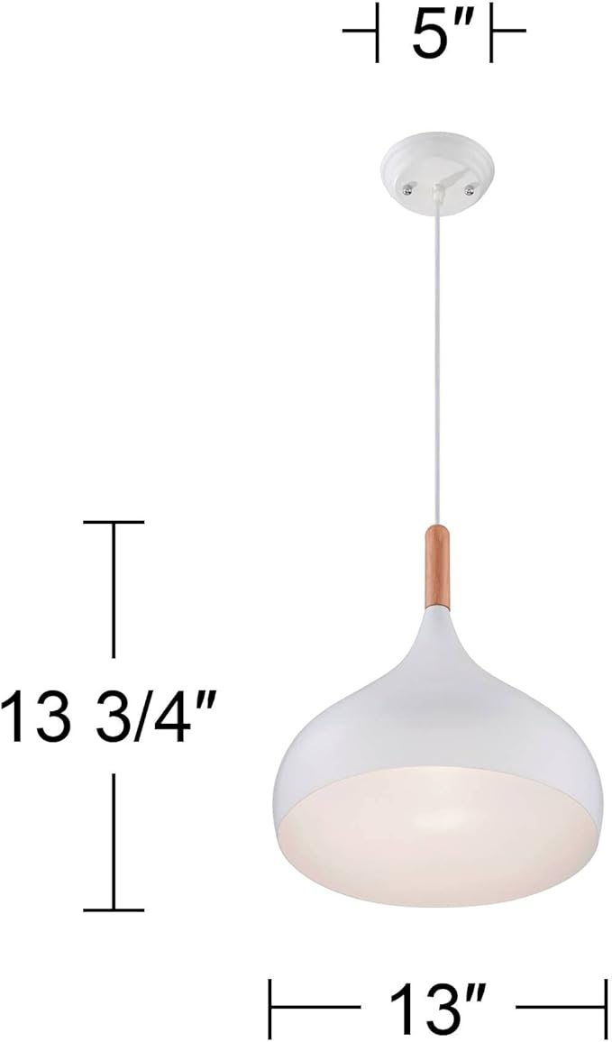 Possini Euro Design Felton White Aluminum Mini Pendant Light 13" Wide Mid Century Modern Round Shade Fixture for Dining Room House Entryway Bedroom Kitchen Island Hallway High Ceilings