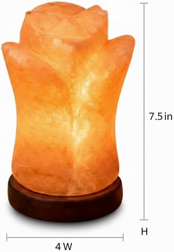 HL Himalayan Pink Salt Flower Shape lamp Wooden Base with dimmer Switch and a Pair of 15W Bulbs. Unique Gift Idea
