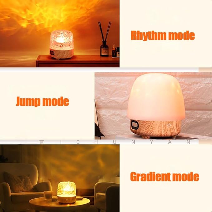Night Light & Bluetooth Noise Machine, Ocean Wave Projector Light Bluetooth with Lampshade & Remote Control,16 Color Dimming, (Walnut-Colored Base)