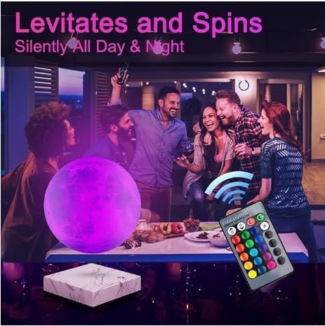 VGAzer Levitating Moon Lamp,Floating and Spinning in Air Freely with 3D Printing LED Moon Lamp 16 Colors Night Light for Unique Gifts,Room Decor (White Moon 16 Colors)
