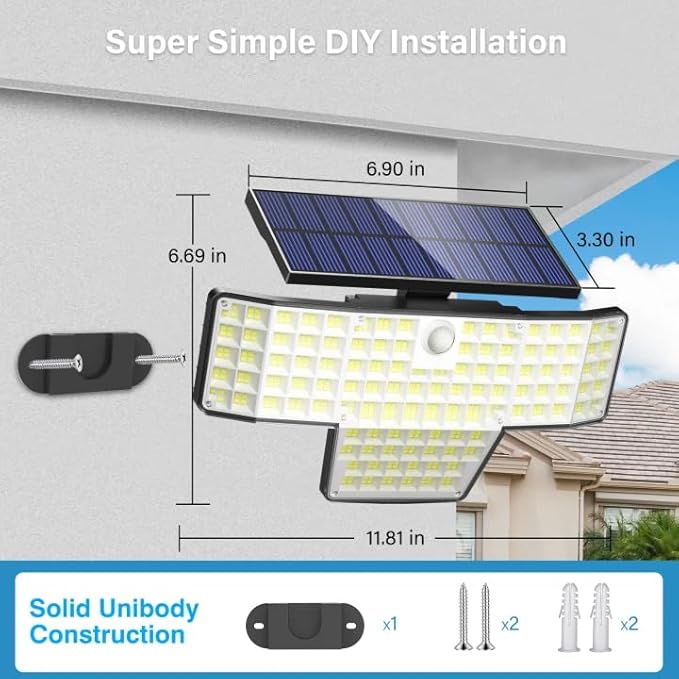 Solar Lights Outdoor, 2PACK 448 LED Wall-Mounted Flood Light, 3500LM IP65 Waterproof Solar Street Lights with Motion Sensor and Remote Control for Dusk-to-Dawn Illumination