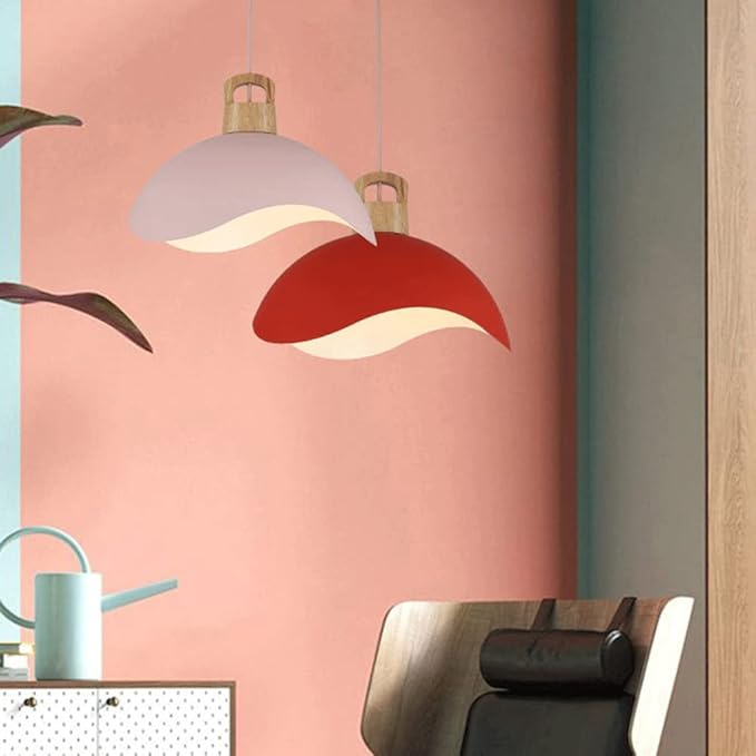 RCIDOS Personalized Pendant Lights Modern Simplicity Hanging Lamp Scandinavian Macaron Lighting Fixture Creative Suspensiom Lamp Wood Art for Kitchen Island Dining Room Over Sink, 30cm, Red