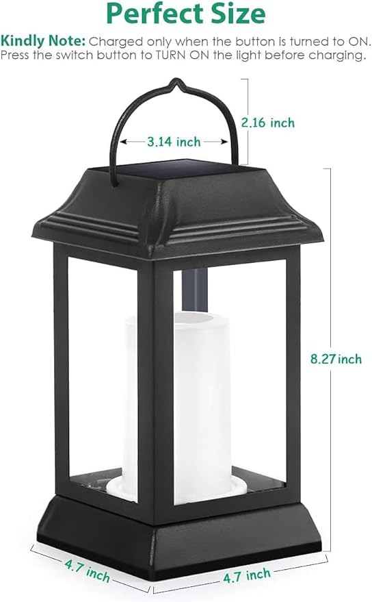 TomCare Solar Lights Metal Flickering Flame Solar Lantern Outdoor Hanging Lanterns Decorative Lighting Heavy Duty Solar Powered Waterproof Umbrella Lighting for Garden Yard Patio Deck, 4 Pack（Black）