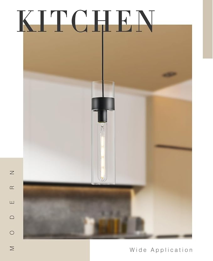 3 Pack Black Pendant Lights Kitchen Island (Bulbs Included), Adjustable Modern Glass Pendant Light Over Island, Industrial Pendant Light Fixtures for Dining Room Hallway Bedroom Living Room