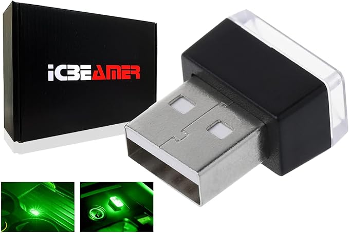 ICBEAMER Universal USB Interface Plug-in Miniature Night Light LED for Car Interior and Trunk Ambient Atmosphere, Color: Green