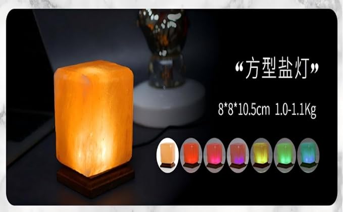Himalayan Salt Lamp with USB Power, Natural Shape, Color-Changing LED and Warm White Light, Wooden Base Night Light (A, Monochrome)