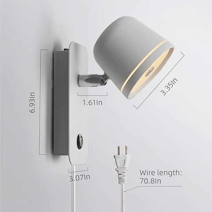 Aisilan LED Plug in Wall Sconce with Touch Dimmable Control Adjustable Wall Mounted Lamp Angle Anti-Glare Matte White Aluminum Bedside Reading Wall Lights for Bedroom Living Room