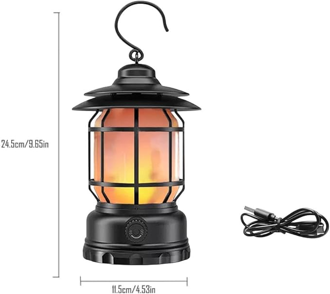 2PACK Rechargeable Camping Lantern, Flame Decorative Table Lamp, 2 Modes LED Light with Hook,Dimmable Vintage Style,Portable Waterproof Camping Light for Indoor/Outdoor Use