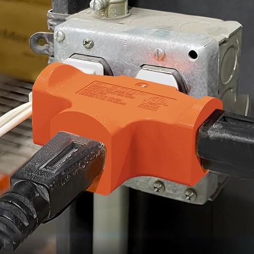 ELEGRP 3-Prong Heavy Duty Power Extender to Triple Outlet in T Direction, Multi-Directional Grounded Wall Tap Outlet Extender with 3 Prong Plug-in, 15-Amp, 125-Volt, ETL Listed, 2 Pack, Orange