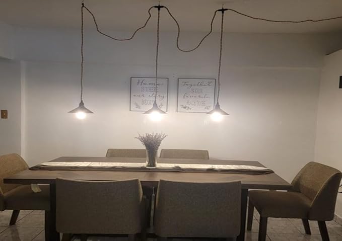 3-Light Hanging Light with Plug in Cord,Plug in Pendant Light 22ft Hemp Rope Pendant Lighting Vintage 3-Light Hanging Lamp Fixtures for Kitchen Island Living Room Bedroom