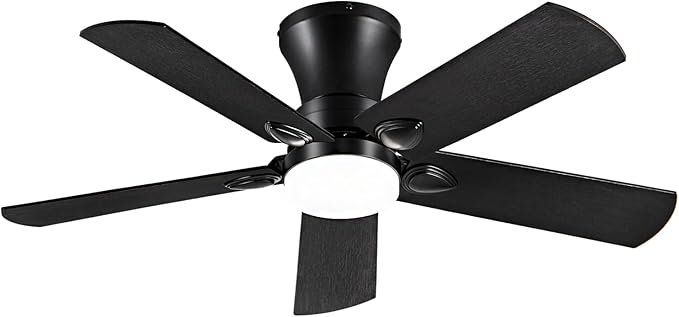 Ceiling Fans with Lights, 42 inch Low Profile Ceiling Fan with Light and Remote Control, Flush Mount, Reversible, 3CCT, Dimmable, Noiseless, Black Ceiling Fan for Bedroom, Indoor/Outdoor Use