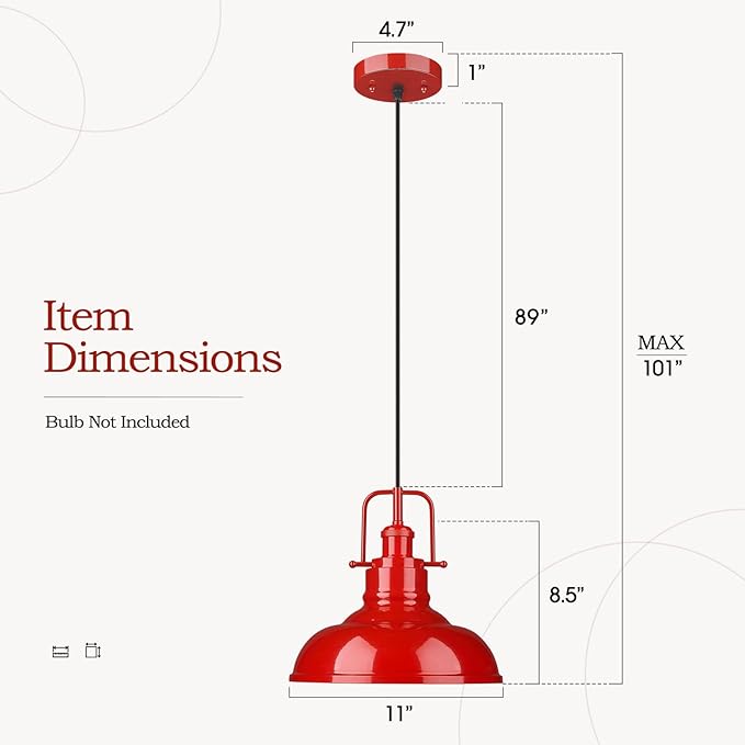 zeyu Modern Dome Pendant Light, 1-Light Kitchen Ceiling Pendant Lighting Fixture, Red Finish, 016-1 RED