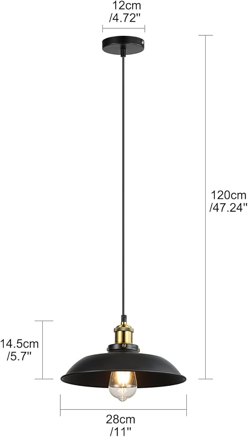 Newrays 1 Pack Black Farmhouse Pendant Light, Industrial Ceiling Lights Fixture for Restaurant Island Hallway Dining Room