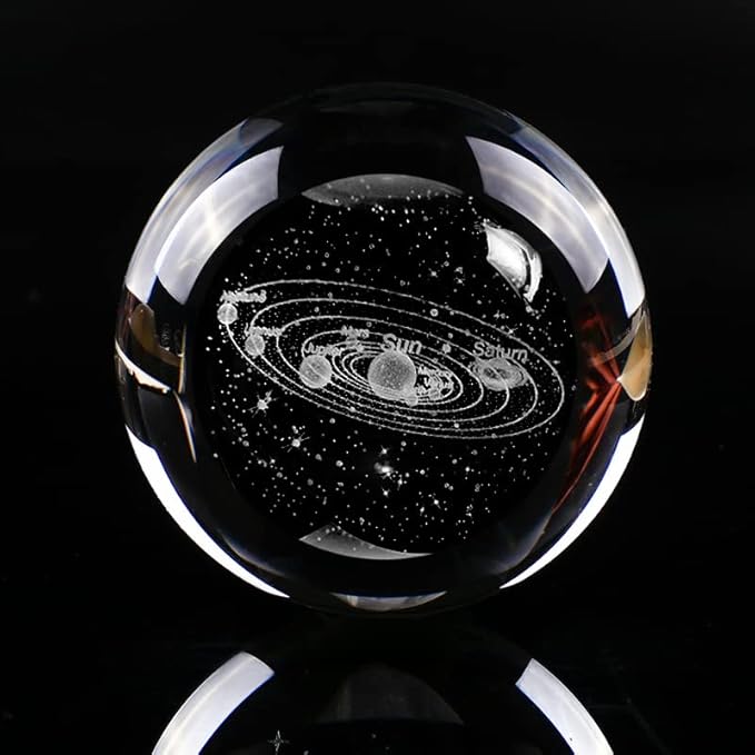 3d Crystal Ball Solar System Crystal Ball with Led Lamp Base - Best Birthday Science Gifts For Man Teacher Boy Kids Girls Men - Galaxy Jupiter Saturn Moon Earth Solar System Space Astronomy Gifts