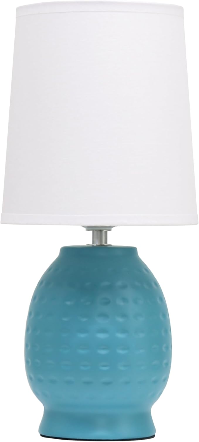 Simple Designs LT1161-TEL 12.5" Chic Glow Petite Dimpled Ceramic Table Lamp, for Bedroom, Office, Living Room, Stylish Spaces, Teal