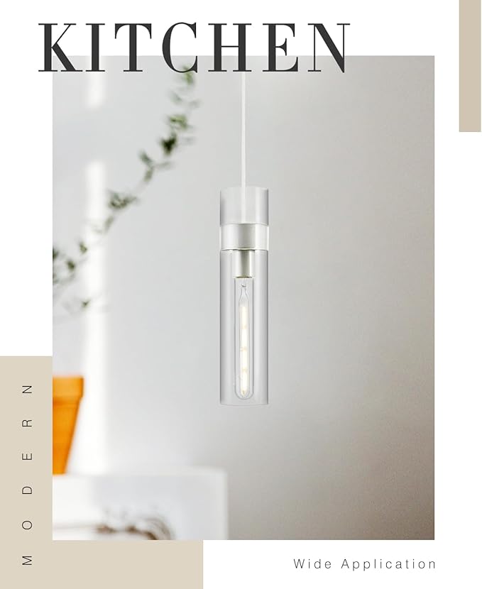2 Pack Pendant Lights Kitchen Island (Bulbs Included), Brushed Nickel Adjustable Modern Glass Pendant Light Over Island, Industrial Pendant Light Fixtures for Dining Room Hallway Bedroom Living Room