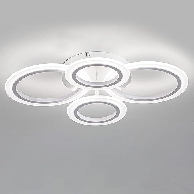 34W LED Ceiling Light with Remote, 3000-6000K Dimmable Modern Flush Mount Ceiling Lighting Fixture White 4 Rings Round Chandelier Ceiling Lamp for Small Room, Bedroom