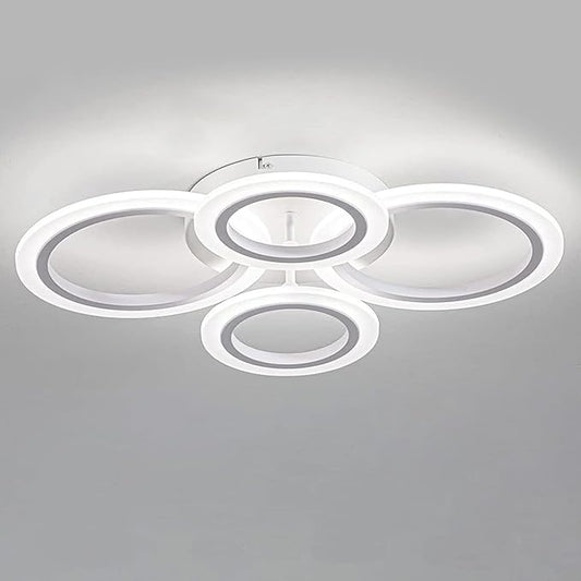 34W LED Ceiling Light with Remote, 3000-6000K Dimmable Modern Flush Mount Ceiling Lighting Fixture White 4 Rings Round Chandelier Ceiling Lamp for Small Room, Bedroom