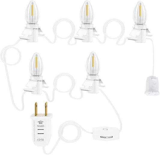 Christmas Village Lights with 5 LED Warm-White Bulb and Female Plug, 8.8ft with Spare Fuse, Decoration for Halloween Pumpkins and Christmas Village Houses