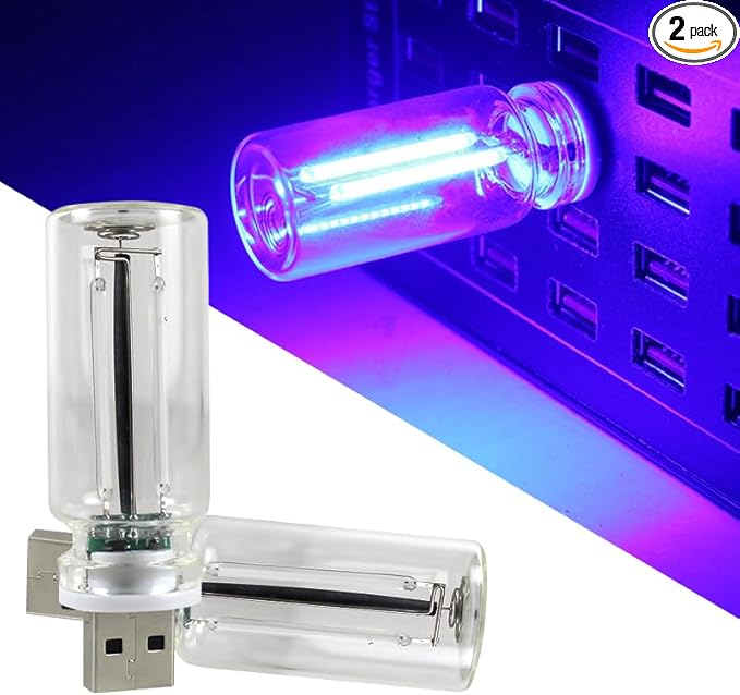 2 PCS Car Lights Interior, Plug-in Retro Car Atmosphere Lamp with Touch Dimmable, Portable Mini Glass Bottle LED Bulb Night Lights for Vehicle Hallway Camping Halloween Decoration (blue)