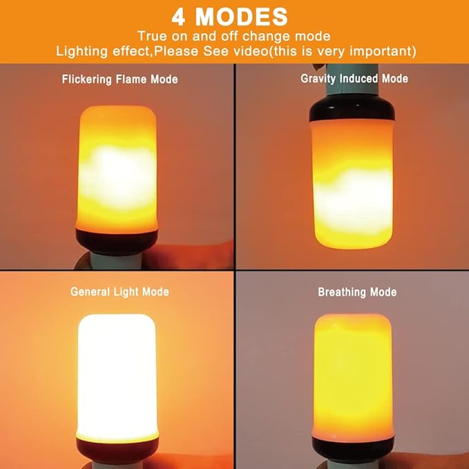 Bitrue LED Flame Effect Light Bulb, 4 Modes Flame Light Bulbs, E26 Base Fire Light Bulb with Gravity Sensor,Flickering Light Bulbs Hallowee Home Party(2 Pack)