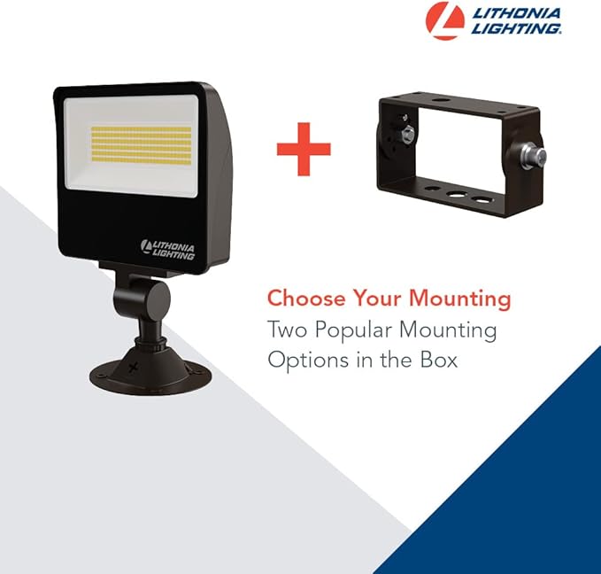 Lithonia Lighting All-in-One LED Flood Light, Waterproof LED Outdoor Light Fixture with Adjustable Brightness and Color Temperature, Knuckle or Yoke Mount Dusk to Dawn Outdoor Lighting, MVOLT