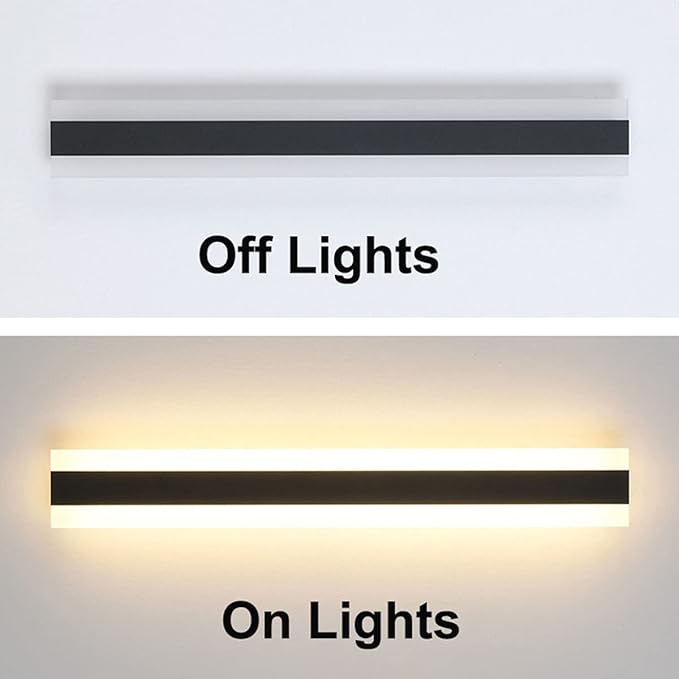 Outdoor Long Strip Modern LED Wall Lighting Fixture Lamps, Elegant Frosted White Acrylic, Black Aluminum Body IP65 Waterproof Anti Rust (Warm, 95inch)