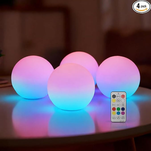 4 Pack 3-inch Smart Sphere Night Light, Rechargeable LED Ball Lights, 16 RGB Color Change Mood Lighting, Waterpro Battery Ideal for Pool Bedroom Kids Room Party and Holiday Ambient Lighting