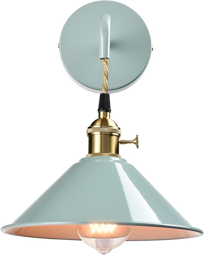 Sea Green Wall Sconce 2-Pack, Hanging Height-Adjustable Wall Lamp, Plug-in&Hardwire Optional Wall Light Fixture with On/Off Switch for Bedroom Coffee Bar